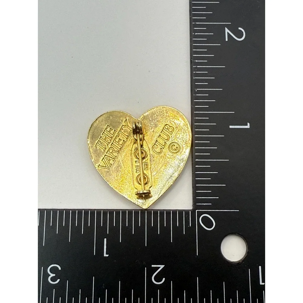 Vintage Variety Club Heart Brooch – Children's Charity Fundraising Pin Gold Tone